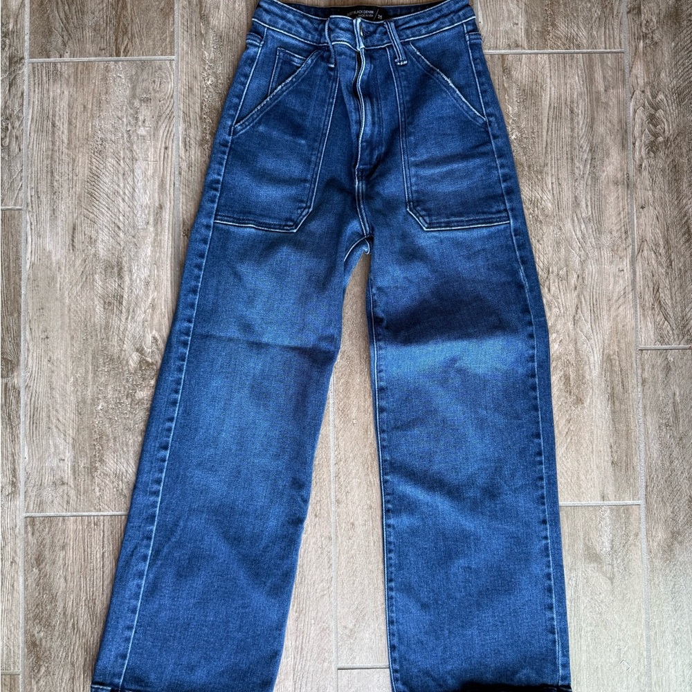 Just Black Denim Dark Blue Wide-Leg Jeans; Size 25